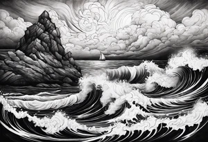 stormy sea, I am lonely and irresistible as a sea element tattoo idea