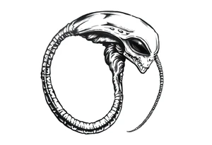 A street stencil style drawing of an alien tattoo idea
