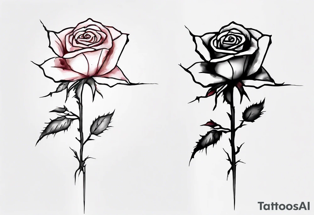 bleeding rose, tall, simple, one line, watercolor, replace the stem, with the name Jesus tattoo idea