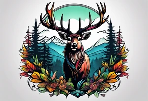 deer head  mountain forest tattoo idea