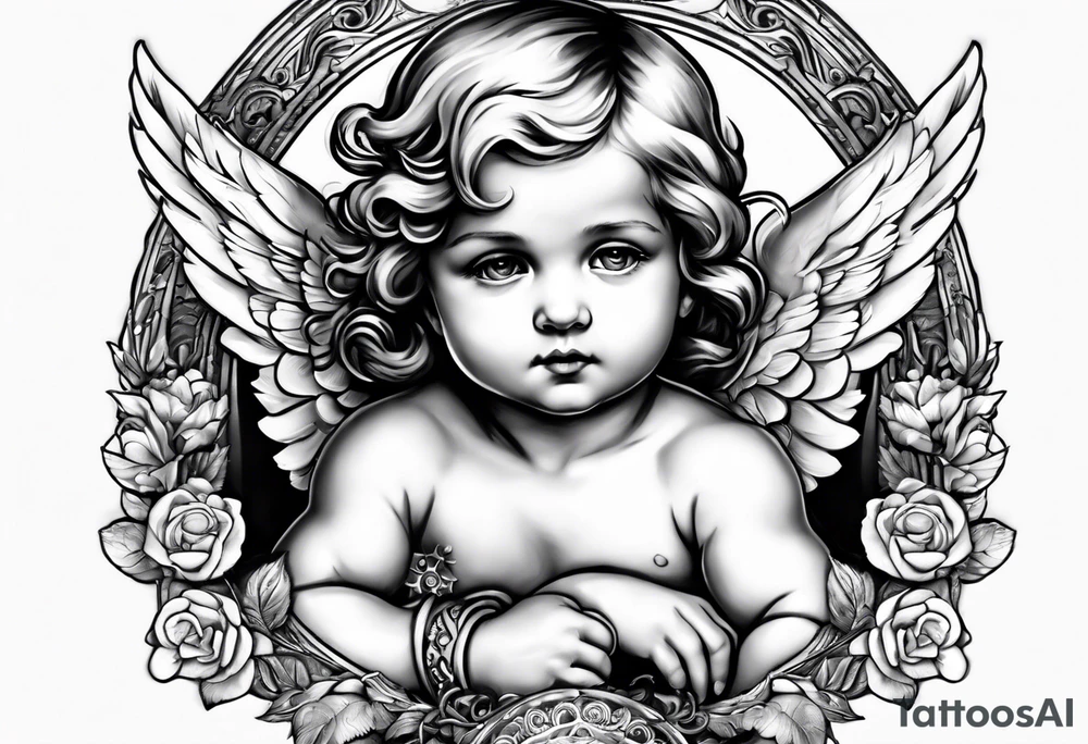 little angel holding the globus tattoo idea