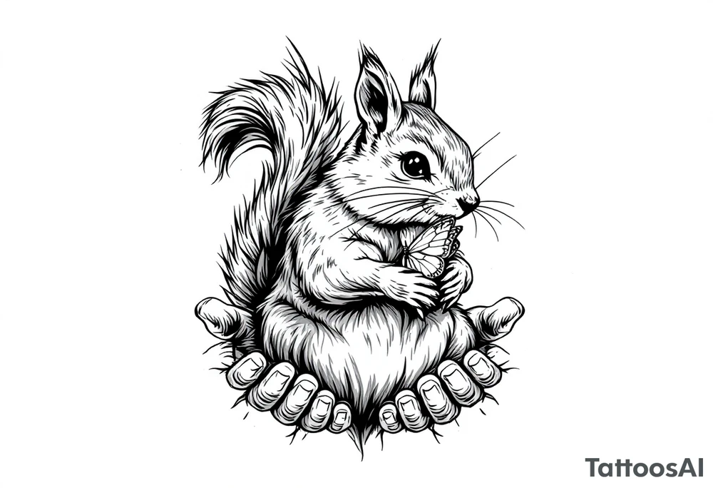 A Squirrel with a butterfly in hands tattoo idea