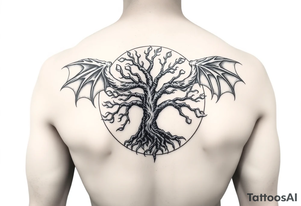 a dragon arround the tree of life tattoo idea