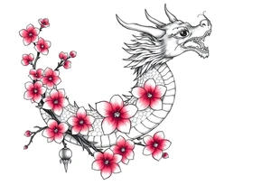 Feminine dragon w cherry blossoms tattoo idea
