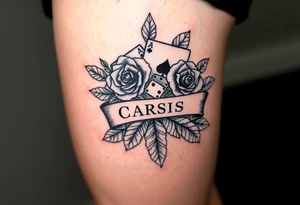 Cards roses banner dice leaves tattoo idea