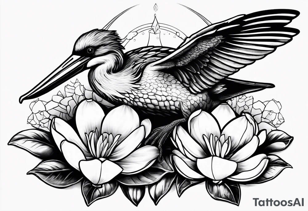 bee, magnolia, pelican, alligator together tattoo idea