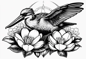 bee, magnolia, pelican, alligator together tattoo idea