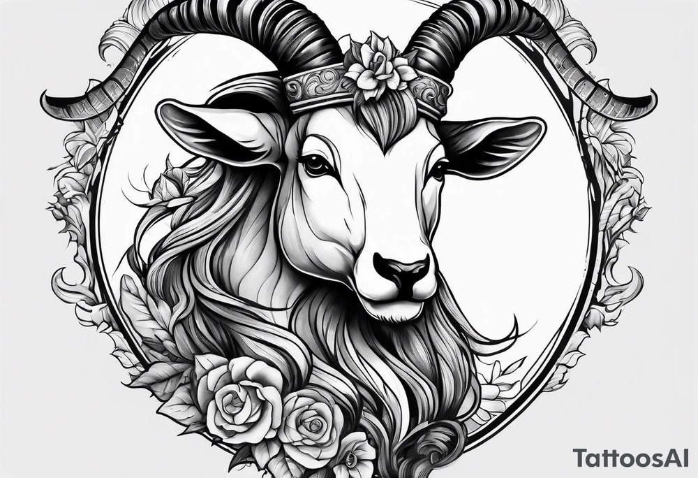 Headshot of capricorn seagoat tattoo idea