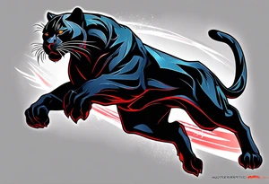 unique black panther tattoo, dynamic pose, showcasing its strength and grace, striking red eyes, intense and captivating elements, artistic flair, blending realism with abstract elements tattoo idea