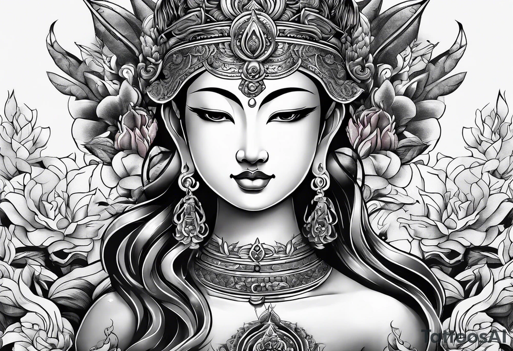 Chest and shoulder Buddhist tattoo idea