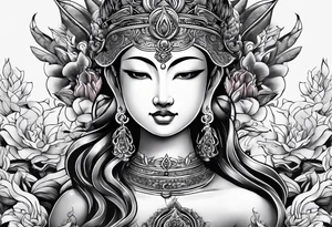 Chest and shoulder Buddhist tattoo idea