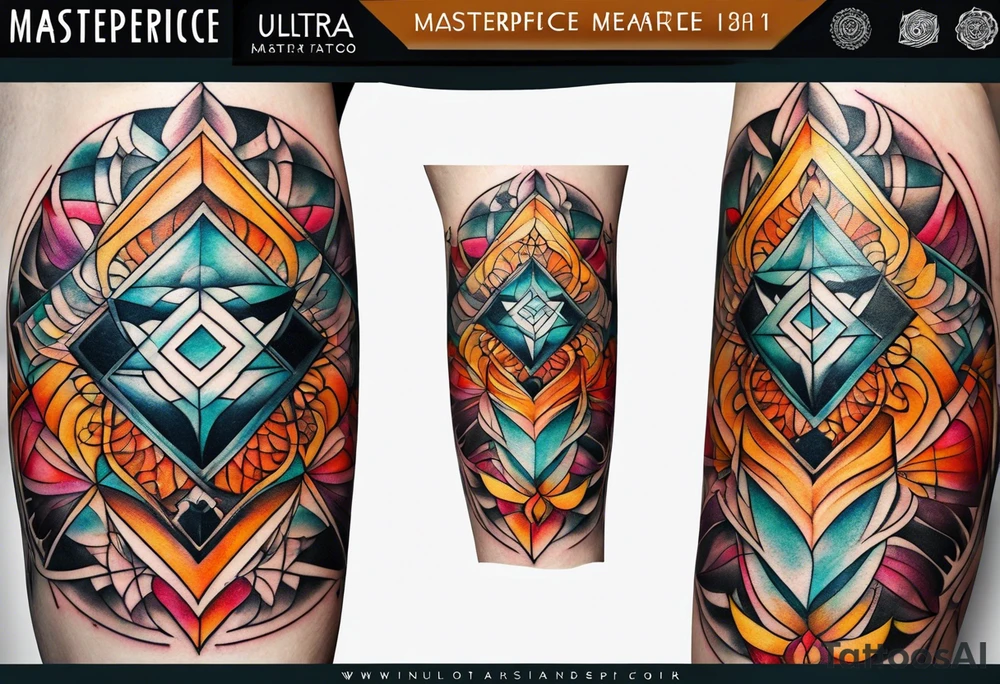 knee tattoo with sacred geometry, swirls & washes in background in fall colors tattoo idea