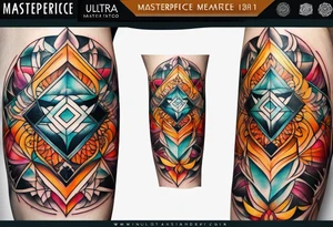 knee tattoo with sacred geometry, swirls & washes in background in fall colors tattoo idea