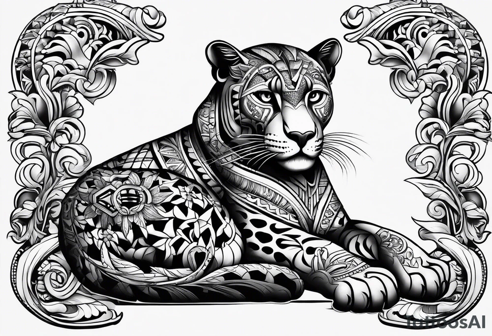 aztec black jaguar sitting tattoo idea