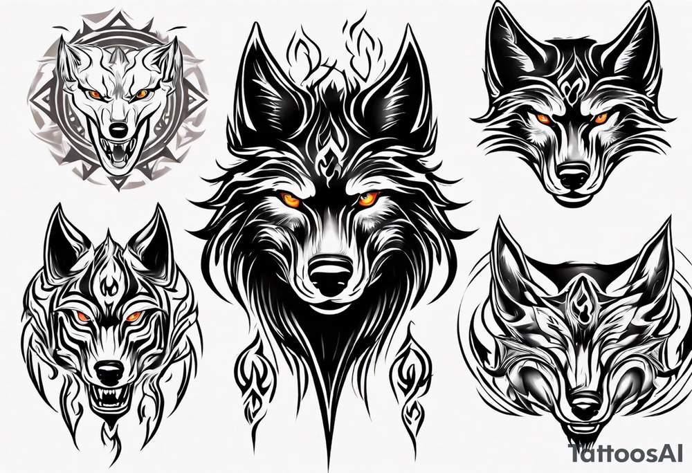 black wolf with flaming eyes tattoo idea