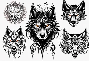 black wolf with flaming eyes tattoo idea