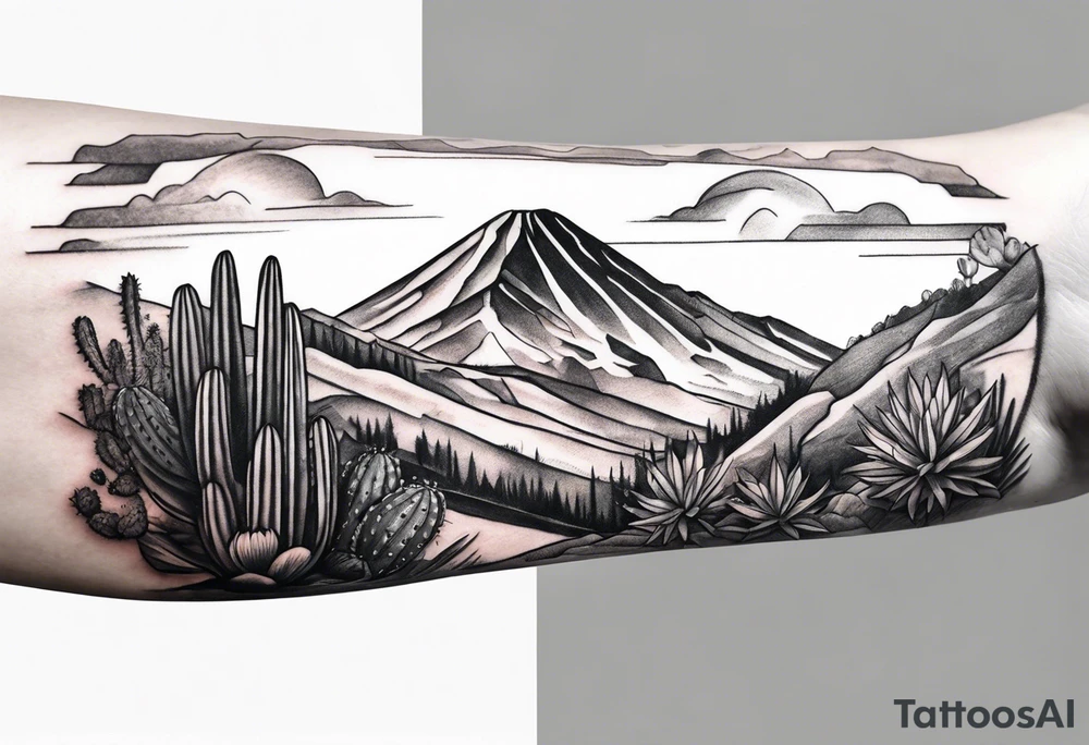 Mountain,  cactus, forearm tattoo idea