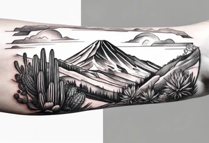 Mountain,  cactus, forearm tattoo idea