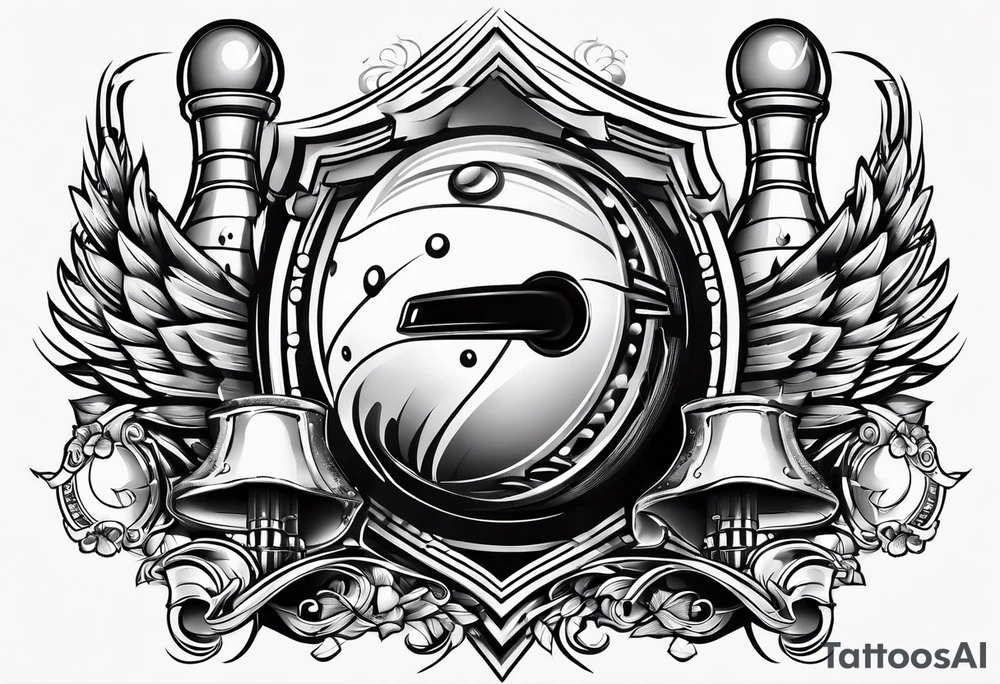 Bowling theme with car parts tattoo idea