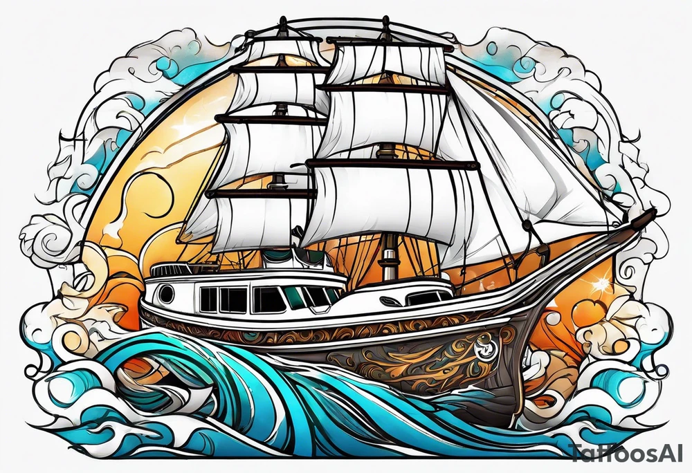 boat, sun, earth tattoo idea
