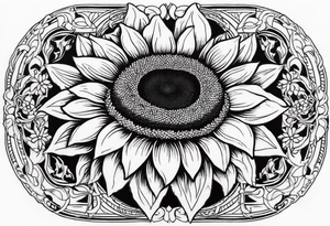 A steel horseshoe with a sunflower in the center tattoo idea