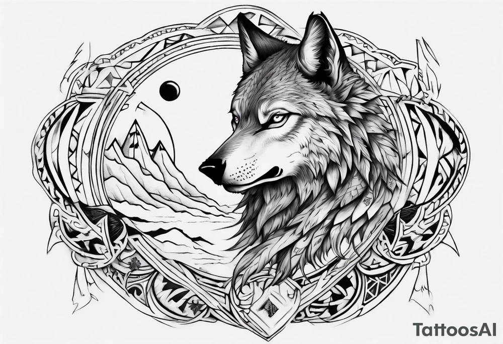 want a half sleeve on my left forearm featuring a howling wolf, surrounded by Māori patterns and Norse symbols, with a tribute to my nana, Joy tattoo idea