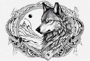 want a half sleeve on my left forearm featuring a howling wolf, surrounded by Māori patterns and Norse symbols, with a tribute to my nana, Joy tattoo idea