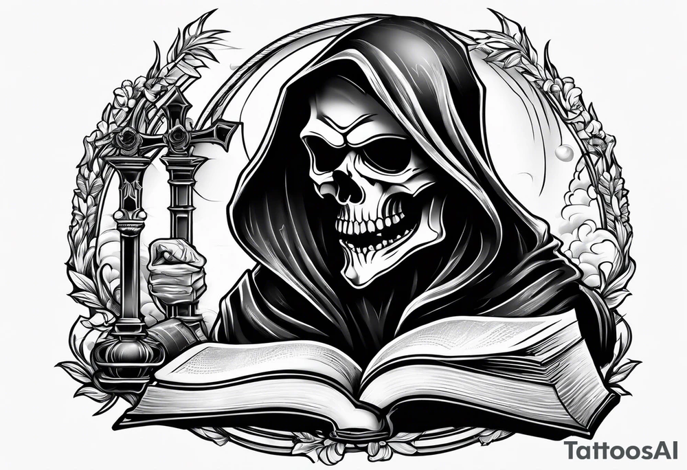 grim reaper reading books tattoo idea