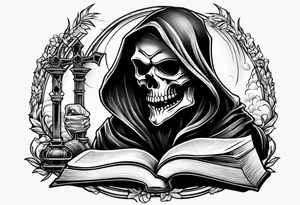 grim reaper reading books tattoo idea