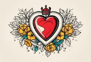 sacred heart vintage traditional tattoo simple sketch old school bold colors with banner christian
symbol
flowers crown on top of heart tattoo idea
