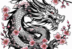 Japanese dragon, cherry blossoms, full sleeve tattoo idea