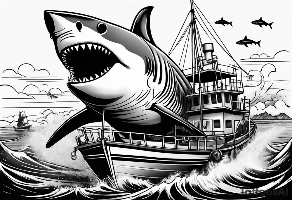 Shark below a boat tattoo idea