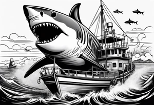 Shark below a boat tattoo idea