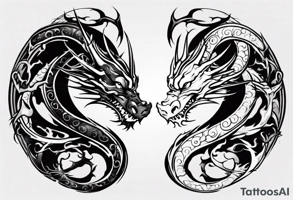 two dragons meeting to create yin yang tattoo idea