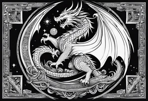 Dragon roman empire building straight lines sun moon tattoo idea