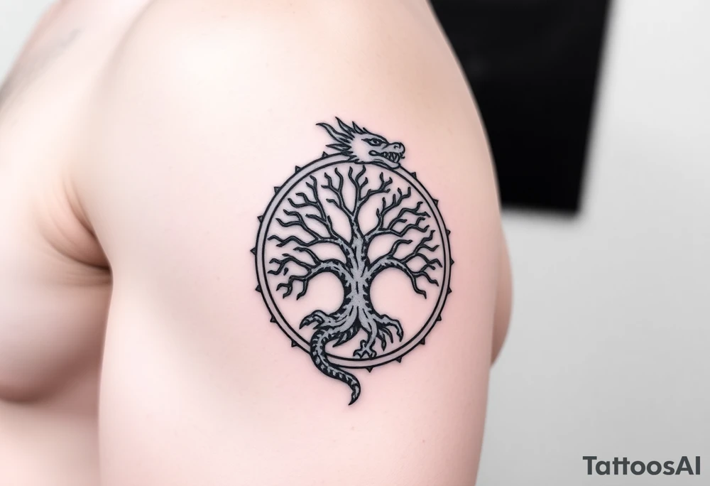 a dragon encircling the tree of life tattoo idea