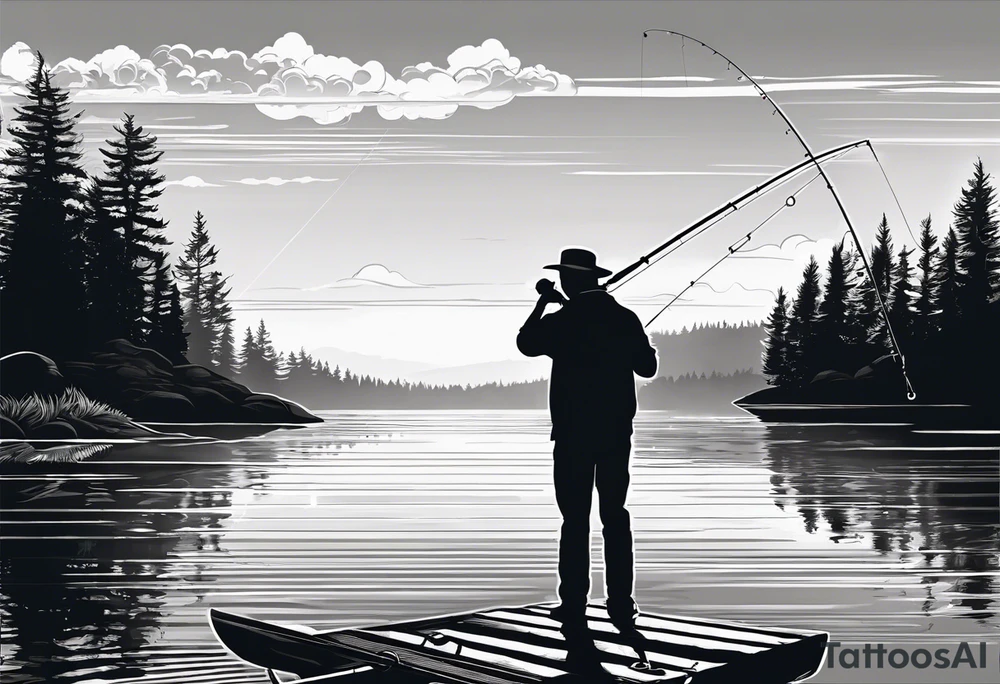 Fishing rod on a lake bank
do not put a fish in the picture fine line silhouette tattoo idea