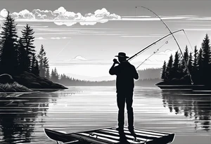 Fishing rod on a lake bank
do not put a fish in the picture fine line silhouette tattoo idea