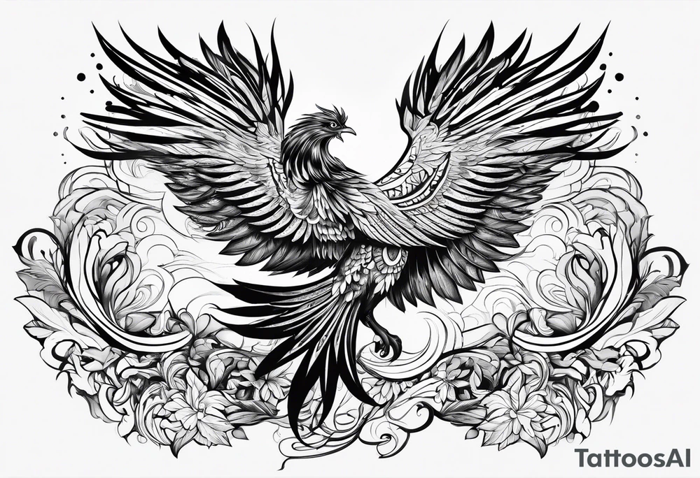 Phoenix horizontal, flying tattoo idea