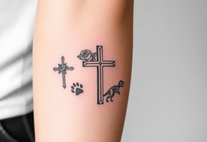 crosses with roses, bulldogs, paw print, dinosaur tattoo idea