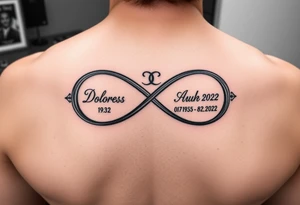 an infinity symbol with Dolores 08.30.1932 – 01.30.2022
Audrey  07.18.1935 – 08.21.2022 tattoo idea