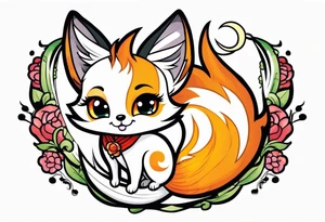 Chibi kitsune with three tails tattoo idea