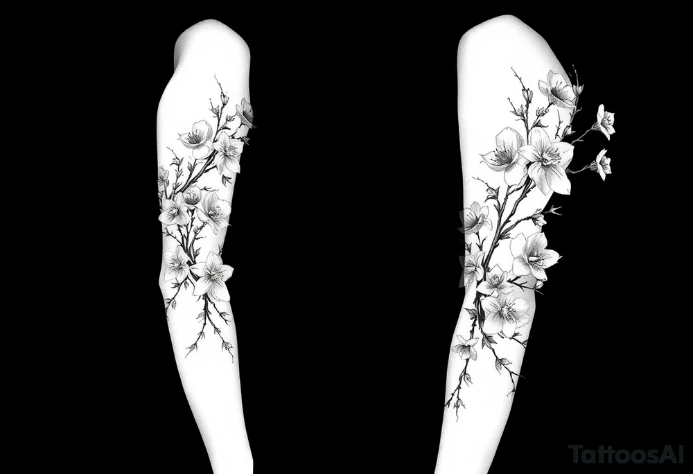 flowers and branches with thorns tattoo idea