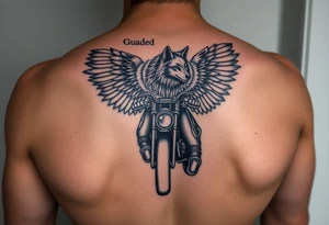 guardian angel wolf on a motorcycle tattoo idea