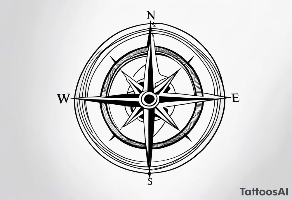 compass with long lines
 with  anchor tattoo idea