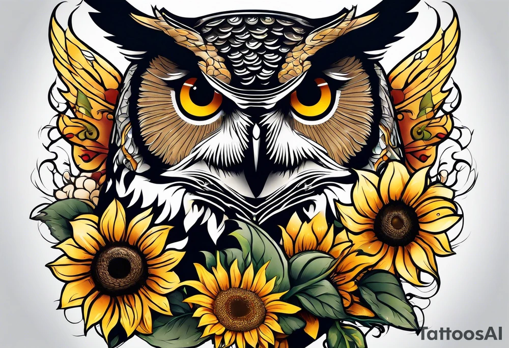 Sleeve with a owl sunflower and butterfly tattoo idea