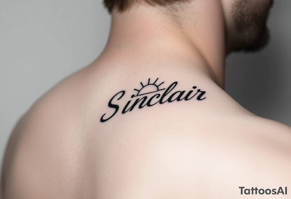 Arm/wrist tattoo. The word Sinclair in cursive writing. I want a half sun at the S tattoo idea