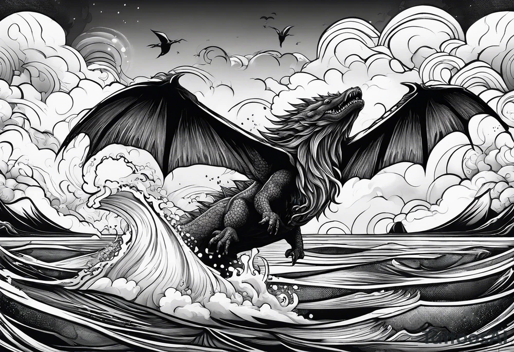 Loch Nes monster flying in the sky tattoo idea