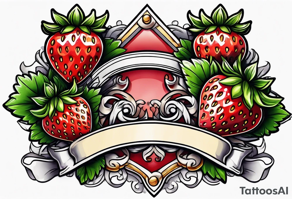 neo traditional Strawberry and Banner tattoo idea