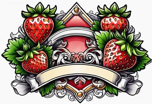 neo traditional Strawberry and Banner tattoo idea